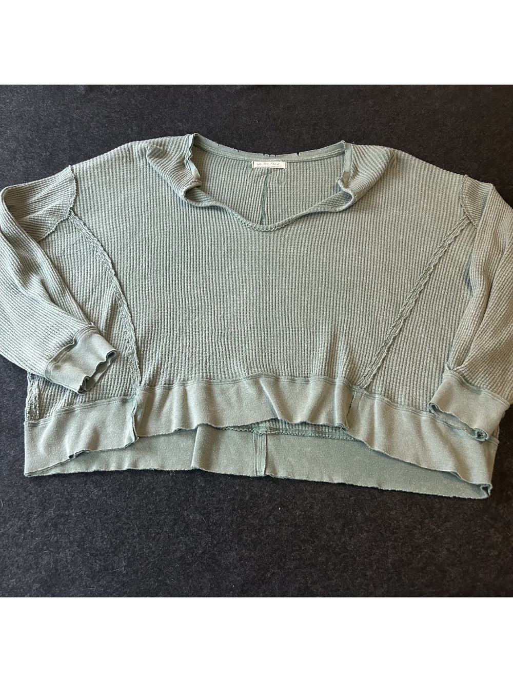 We The Free Free People One Of The Guys Thermal Top Small Sage Green Waffle Knit